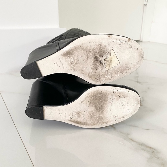 Chanel CC Crystal Embellished Black Leather Wedge Heel Calf Boots - Picture 10 of 12